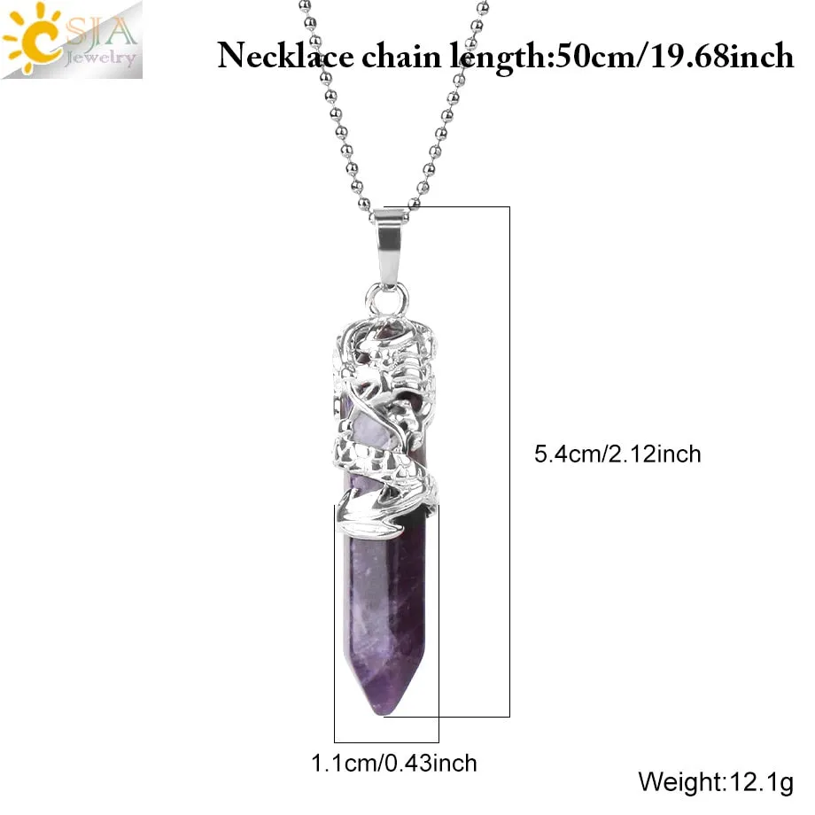 Dragon Crystals Necklace Stone Quartz Necklaces Natural Crystal  Pendant Hexagonal Pendant Amethysts Jewelry for Women Men E853