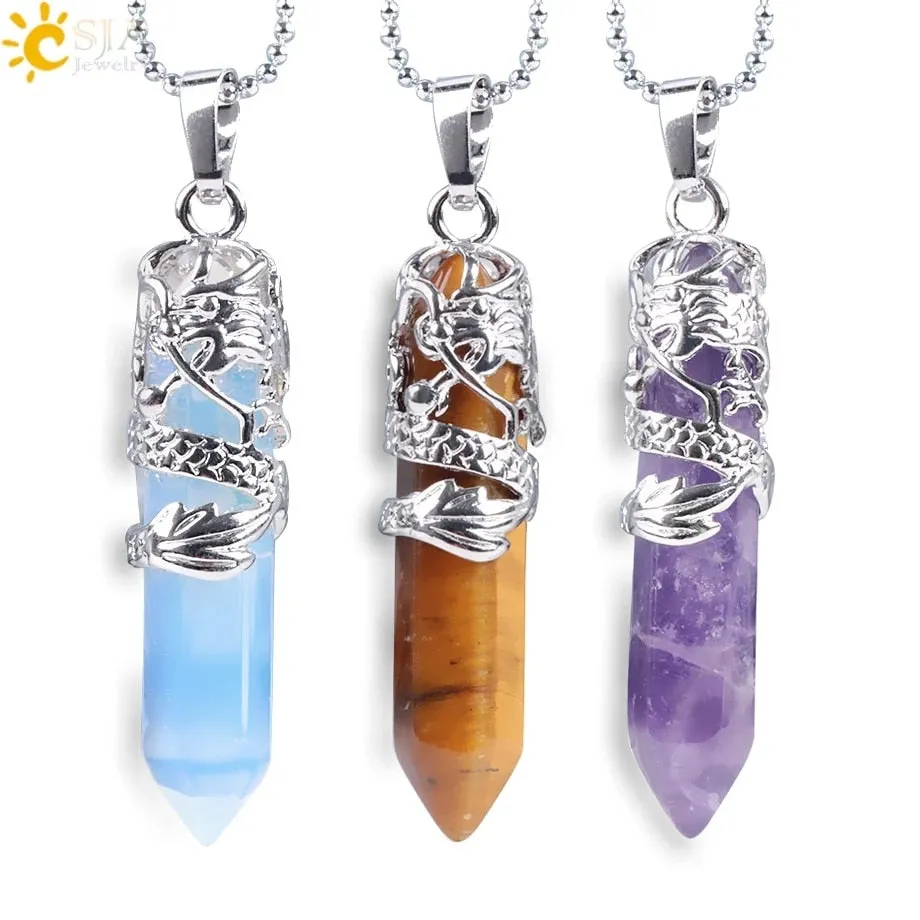 Dragon Crystals Necklace Stone Quartz Necklaces Natural Crystal  Pendant Hexagonal Pendant Amethysts Jewelry for Women Men E853