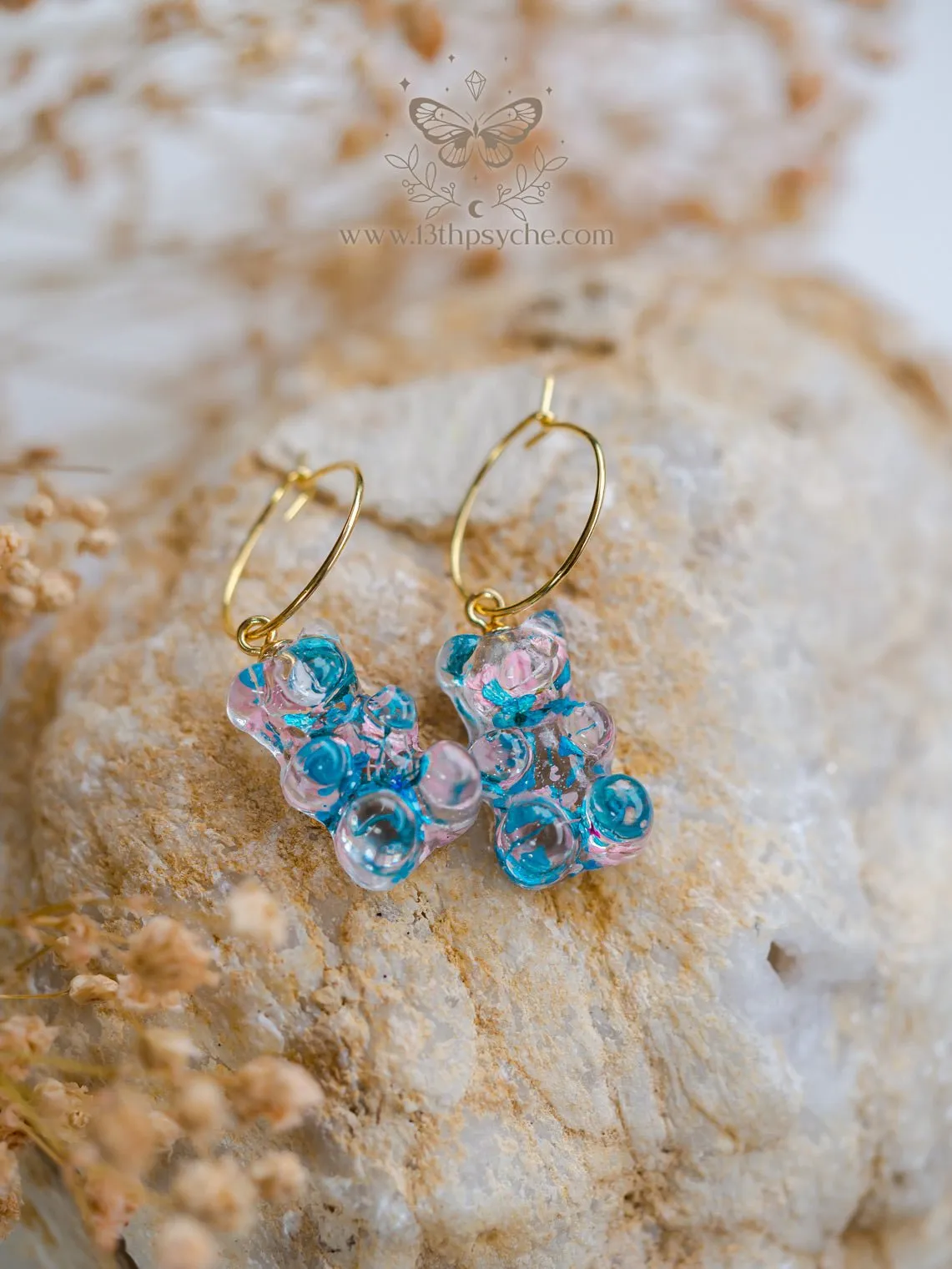 Dried flowers Gummy bear hoop earrings