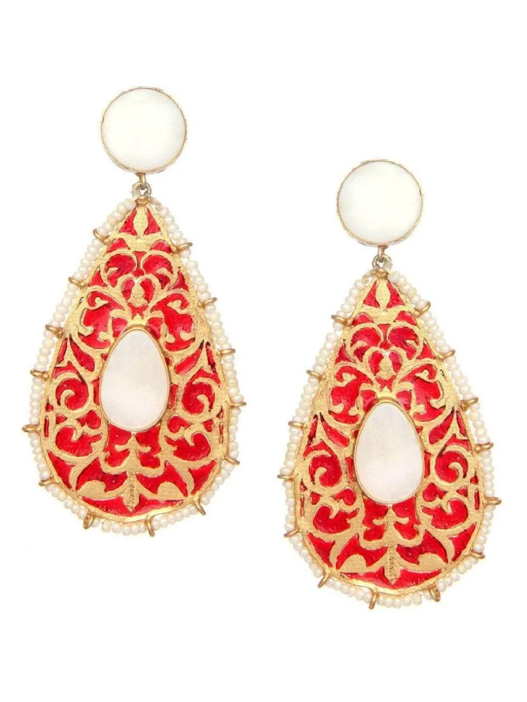 Drop Shaped Jali Earring Red