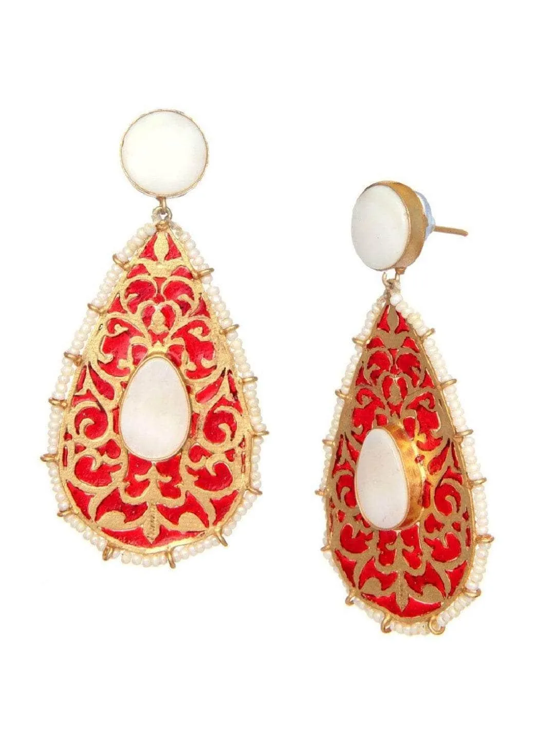 Drop Shaped Jali Earring Red