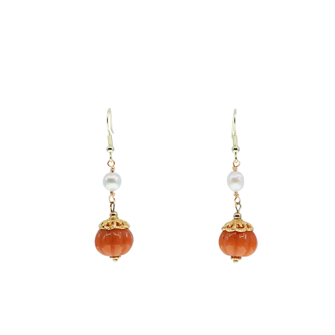 Dunhuang Pearl and Gemstone Pumpkin Earrings