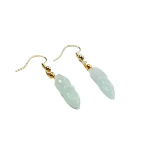 Ear Hooks Earrings adorned with Genuine Burmese Emerald Jade