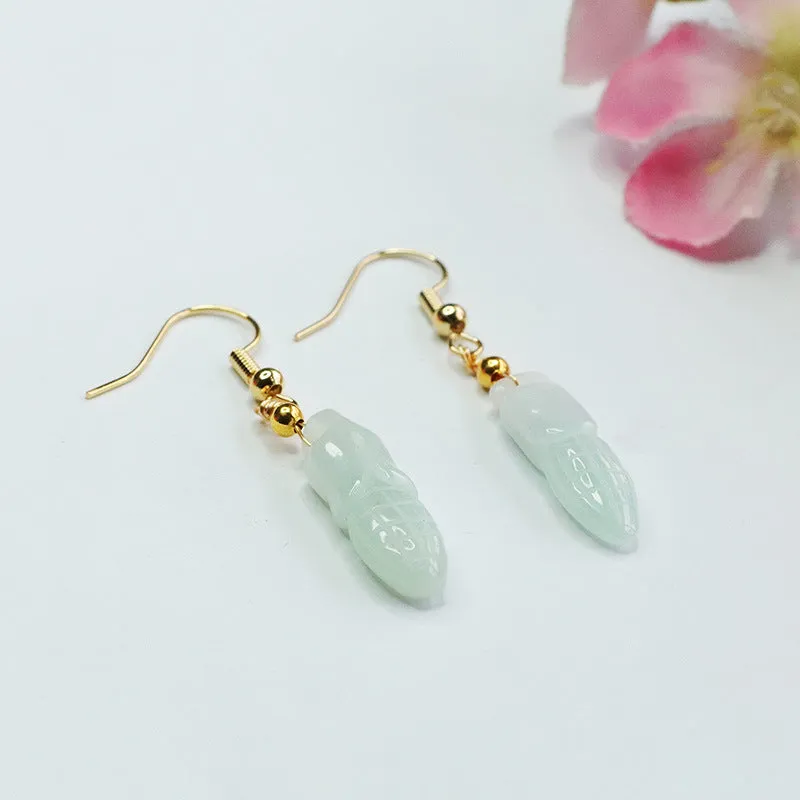 Ear Hooks Earrings adorned with Genuine Burmese Emerald Jade