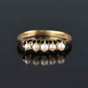 Edwardian 14K Gold Five Stone Pearl Ring