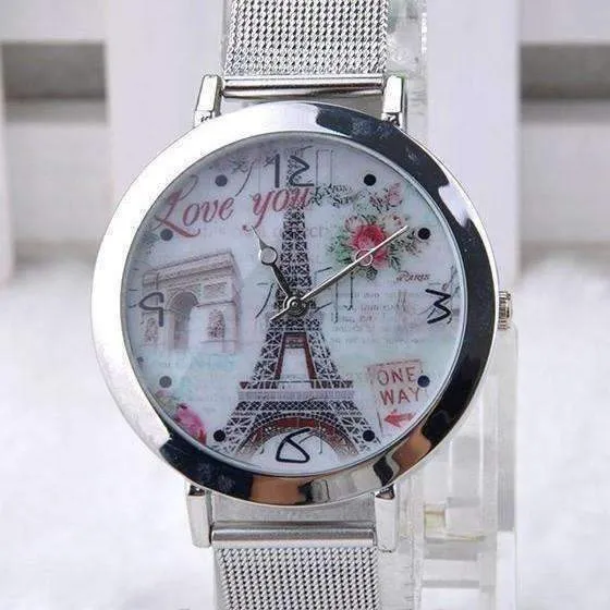 Eiffel Tower Silver Mesh Band Watch