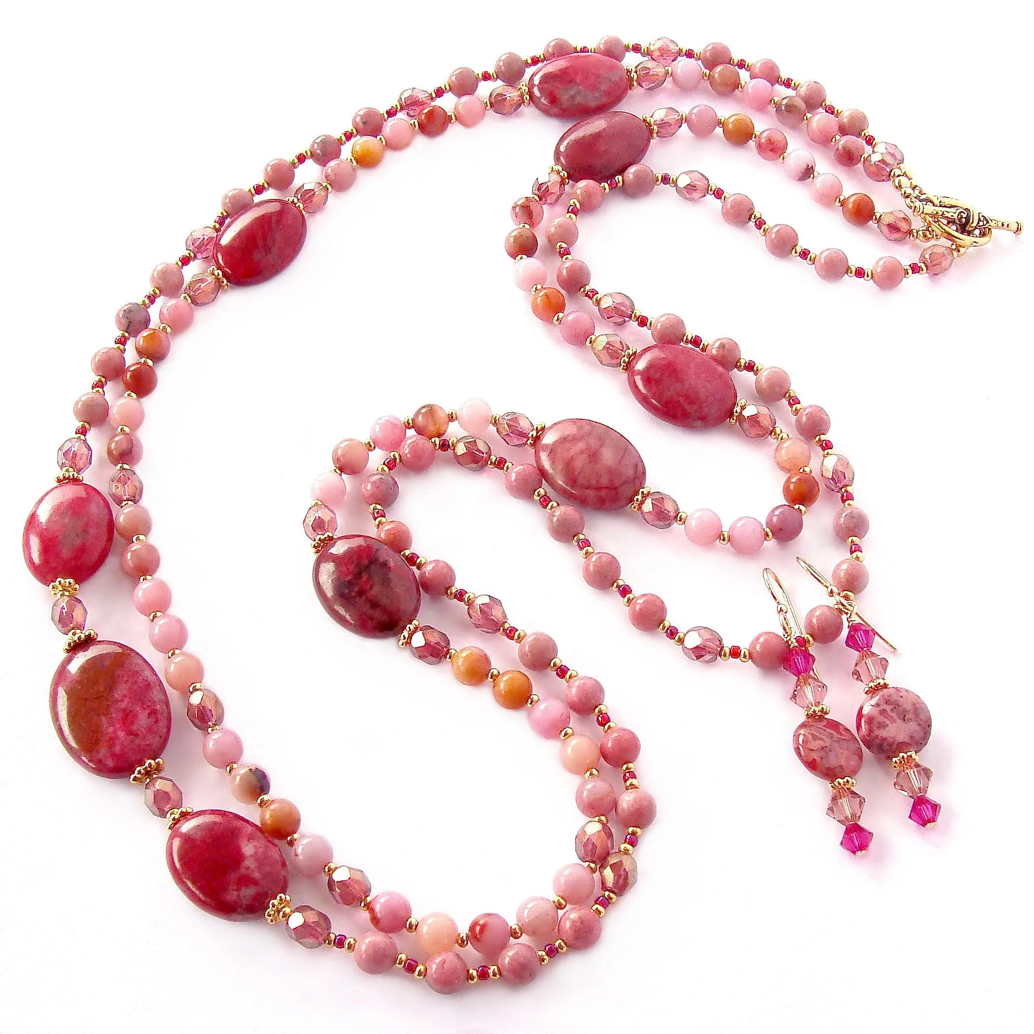 Elodie: Long Pink Necklace with Gemstones