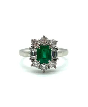 Emerald and Diamond Halo Ring