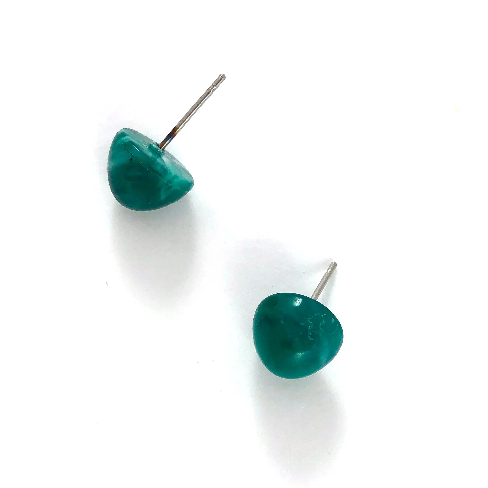 Emerald Green Marbled Gumdrop Stud Earrings