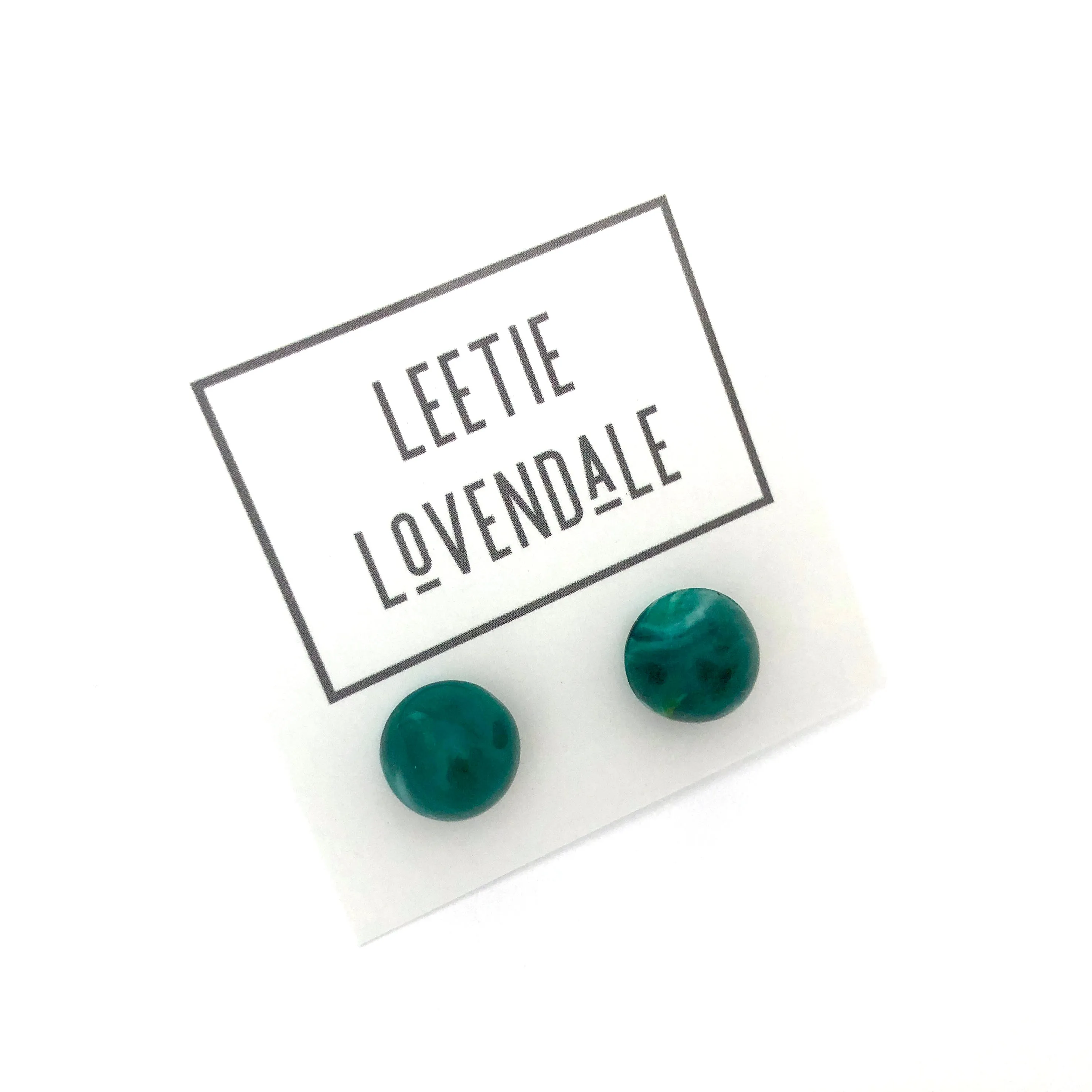 Emerald Green Marbled Gumdrop Stud Earrings