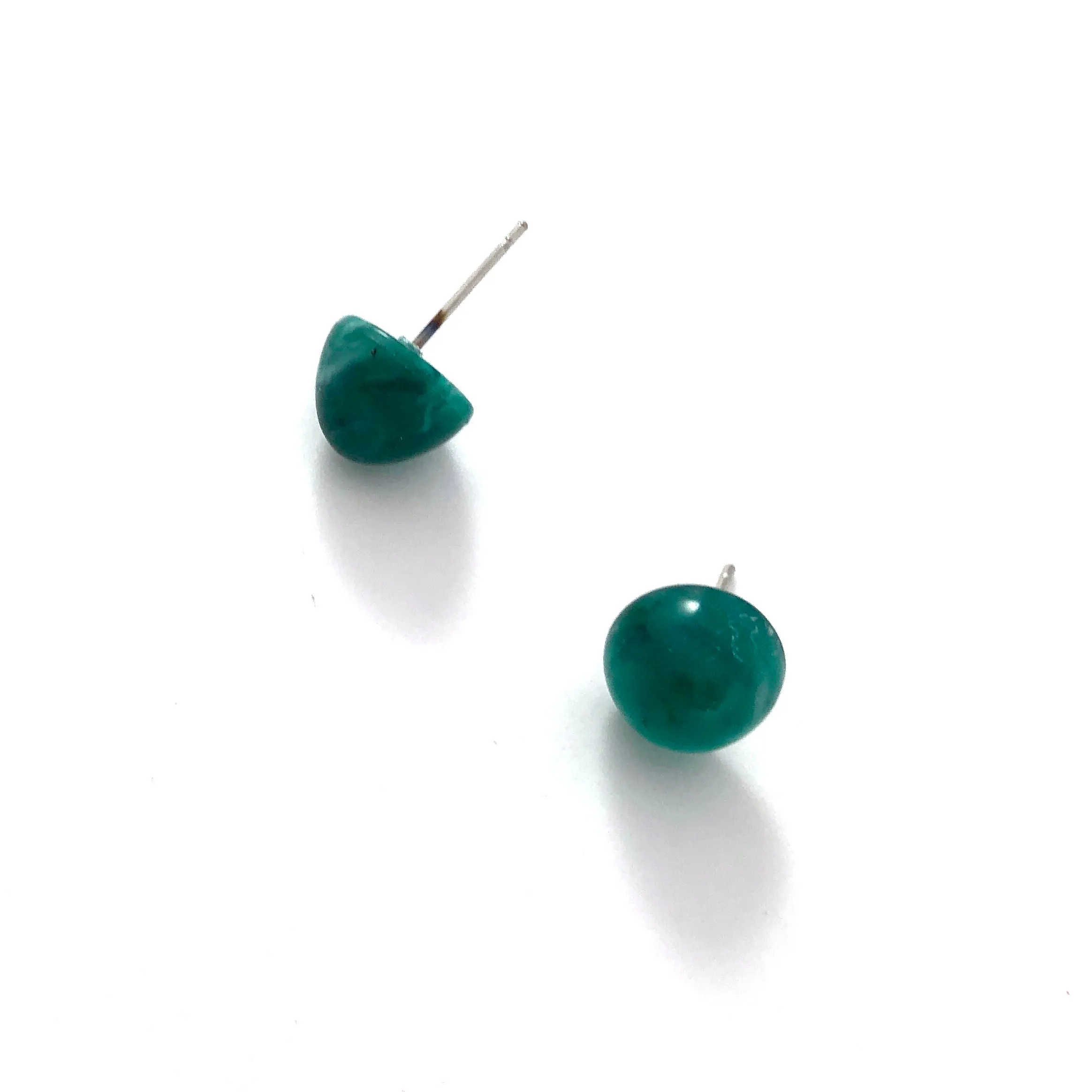 Emerald Green Marbled Gumdrop Stud Earrings