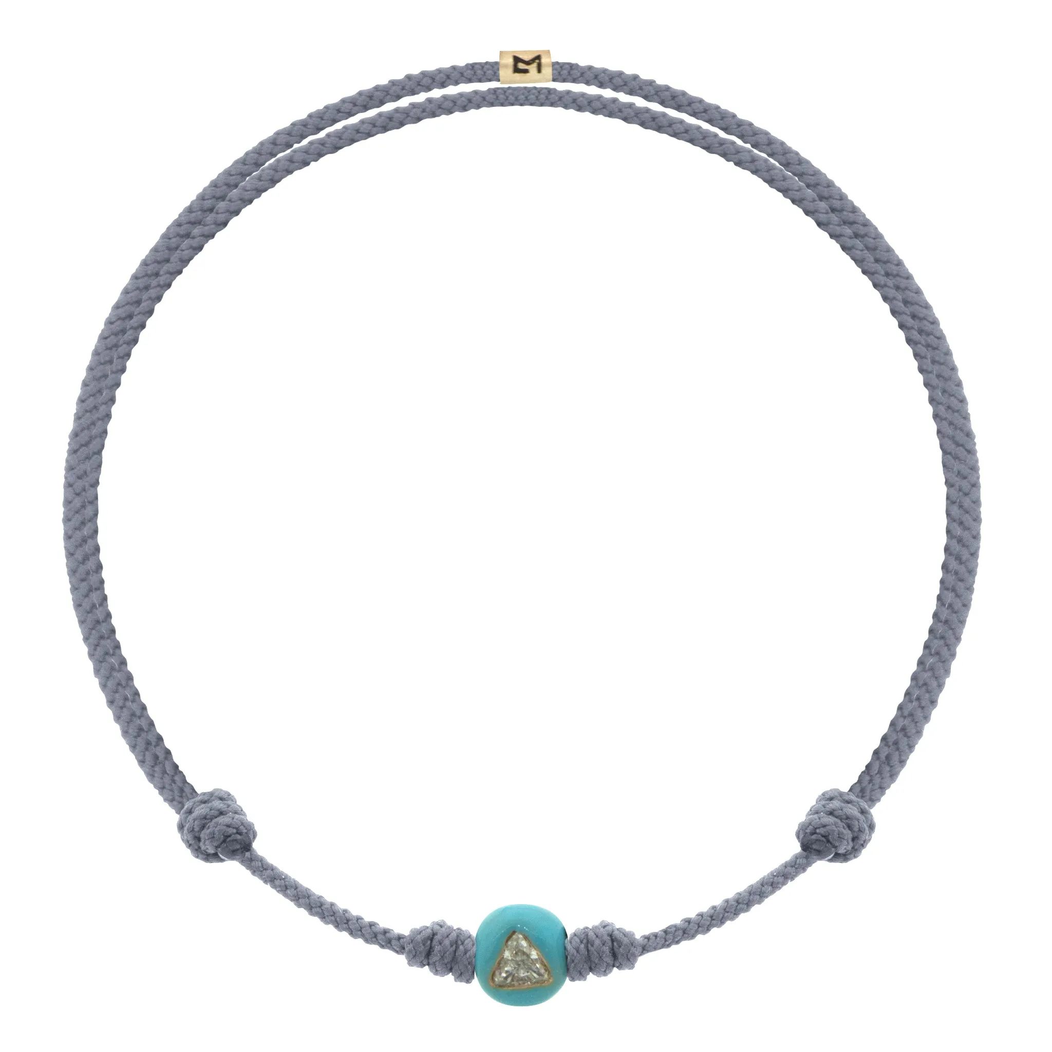 Enameled Medium Gold Ball With White Diamond Trillion Cord Bracelet