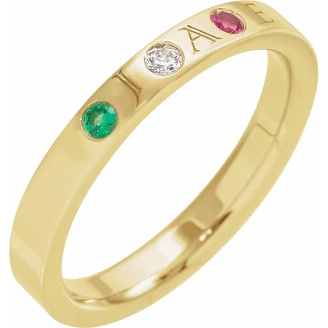 Engravable Initial Family Stackable 2mm Birthstone Ring