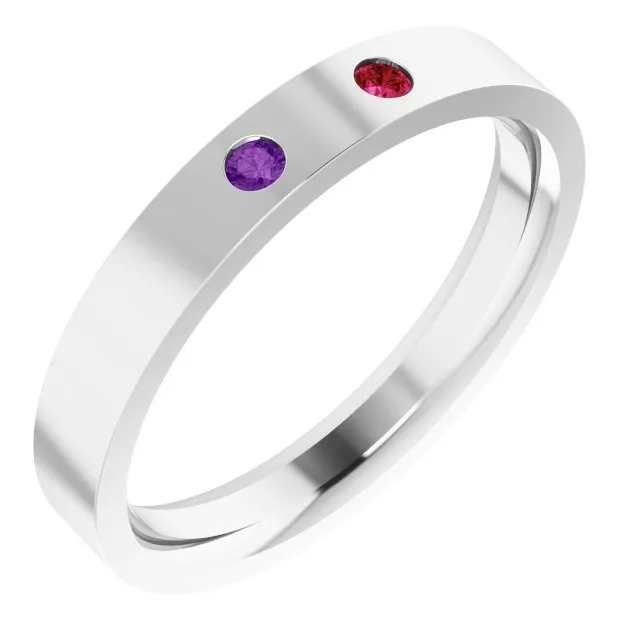 Engravable Initial Family Stackable 2mm Birthstone Ring