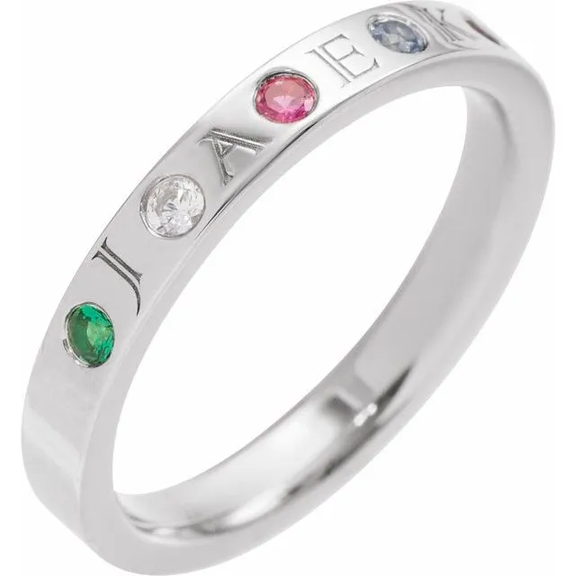 Engravable Initial Family Stackable 2mm Birthstone Ring