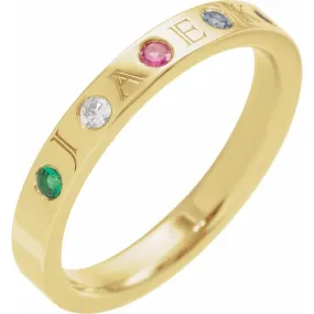 Engravable Initial Family Stackable 2mm Birthstone Ring