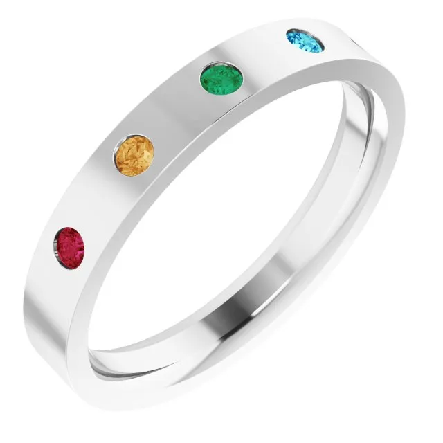 Engravable Initial Family Stackable 2mm Birthstone Ring