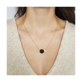 Epicycle black disc brass necklace