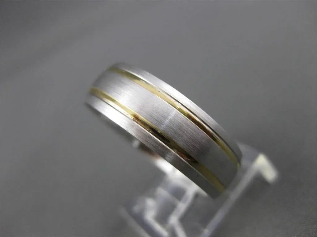 ESTATE WIDE 14K WHITE & YELLOW GOLD CLASSIC COMFORT FIT WEDDING BAND RING #23114