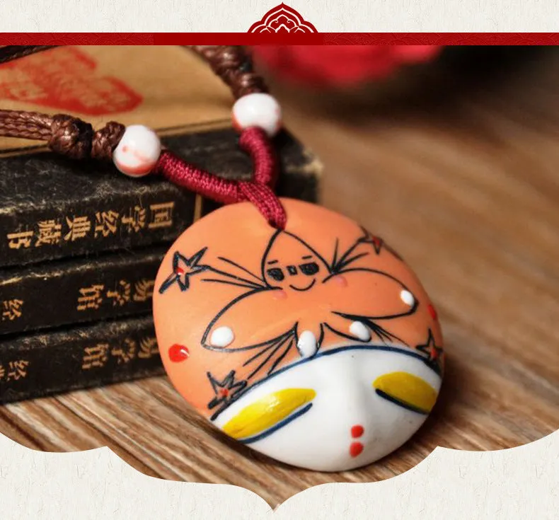 Ethnic style small jewelry ancient style Bohemia ceramic necklace men and women face makeup ceramics