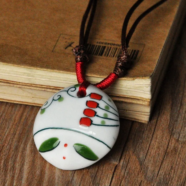 Ethnic style small jewelry ancient style Bohemia ceramic necklace men and women face makeup ceramics