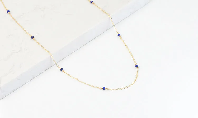 Faceted Lapis Lazuli Bead Pendant Necklace in 14K Gold Handmade Jewelry Women Accessories