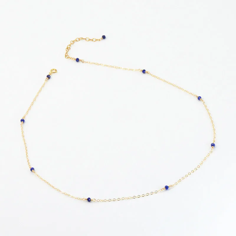 Faceted Lapis Lazuli Bead Pendant Necklace in 14K Gold Handmade Jewelry Women Accessories