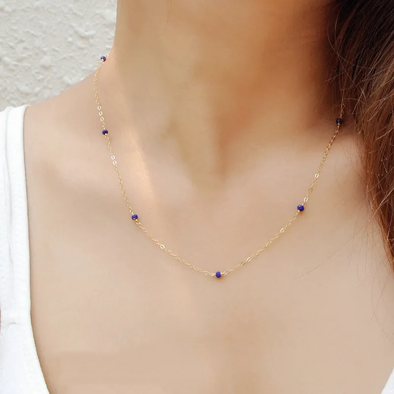 Faceted Lapis Lazuli Bead Pendant Necklace in 14K Gold Handmade Jewelry Women Accessories