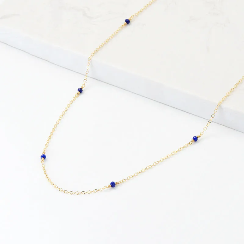 Faceted Lapis Lazuli Bead Pendant Necklace in 14K Gold Handmade Jewelry Women Accessories