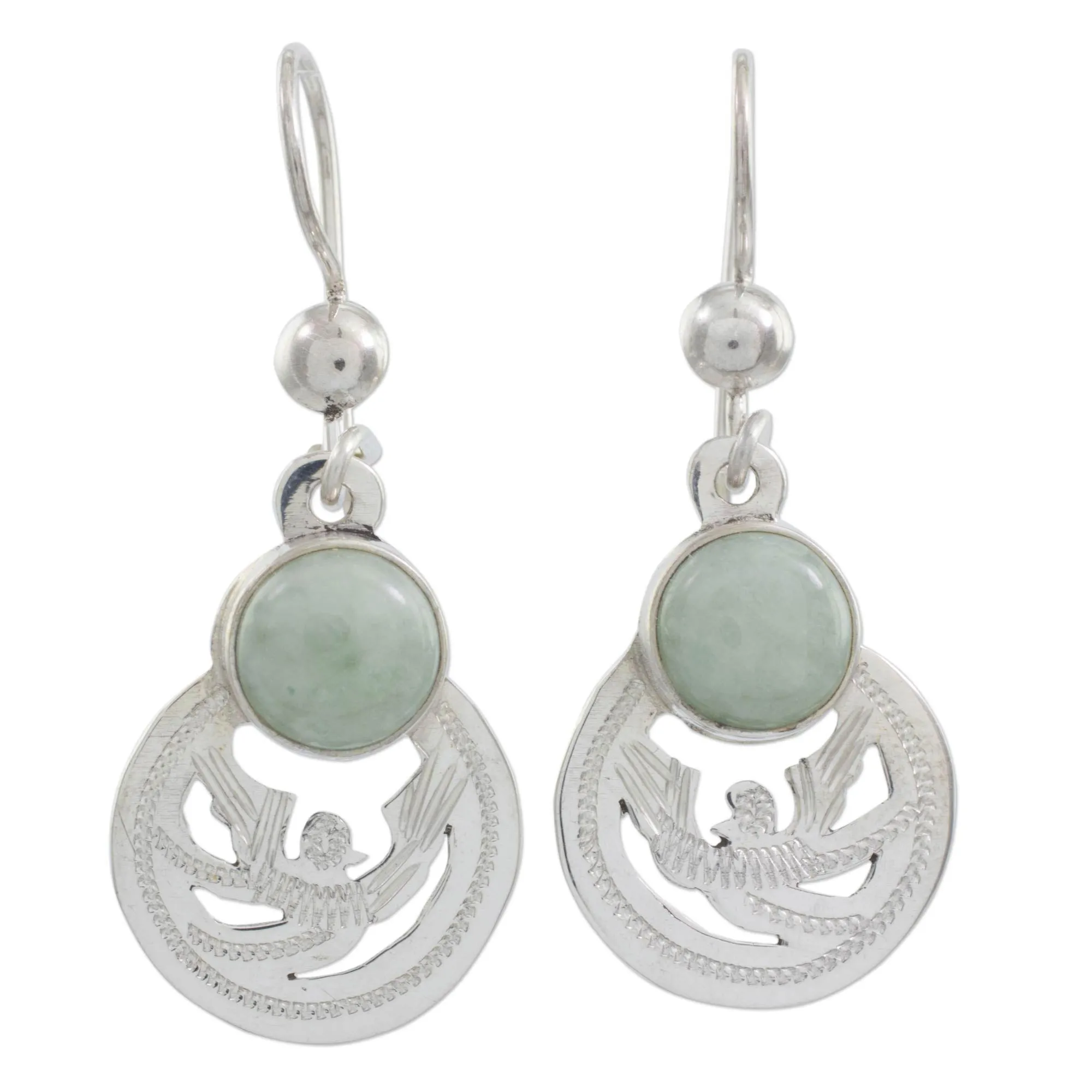 Fair Trade Jewelry Jade and Sterling Silver Earrings - Quetzal Patriot | NOVICA