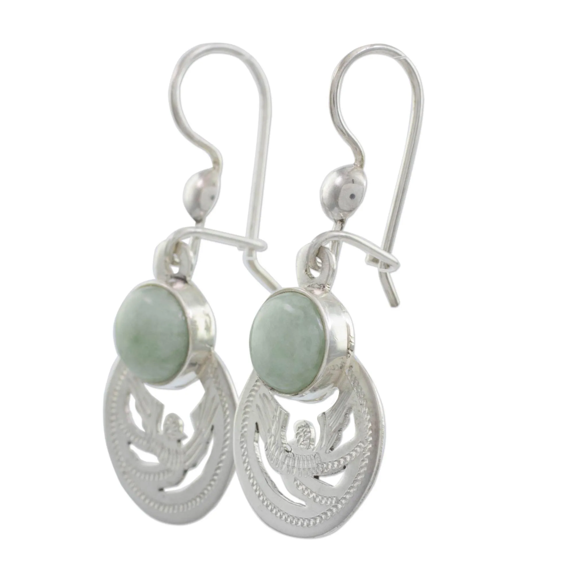 Fair Trade Jewelry Jade and Sterling Silver Earrings - Quetzal Patriot | NOVICA