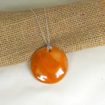 Fair Trade Kazuri Pendant Necklace Iridescent Orange