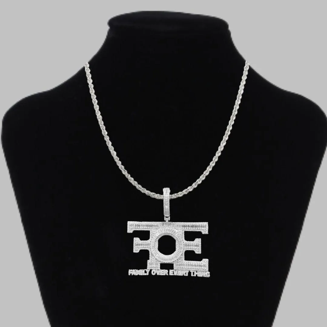 Family Over Everything Iced Out Letter Diamond Pendant Necklace