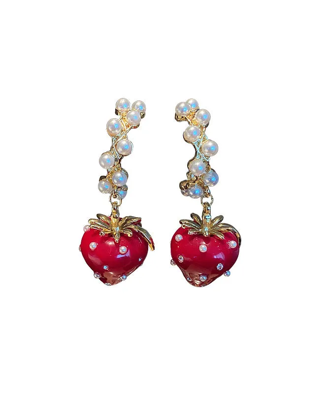 Fashion Red Alloy Zircon Jade Strawberry Drop Earrings LY9162