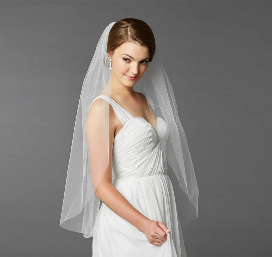 Fingertip Length Single Layer Cut Edge Bridal Veil