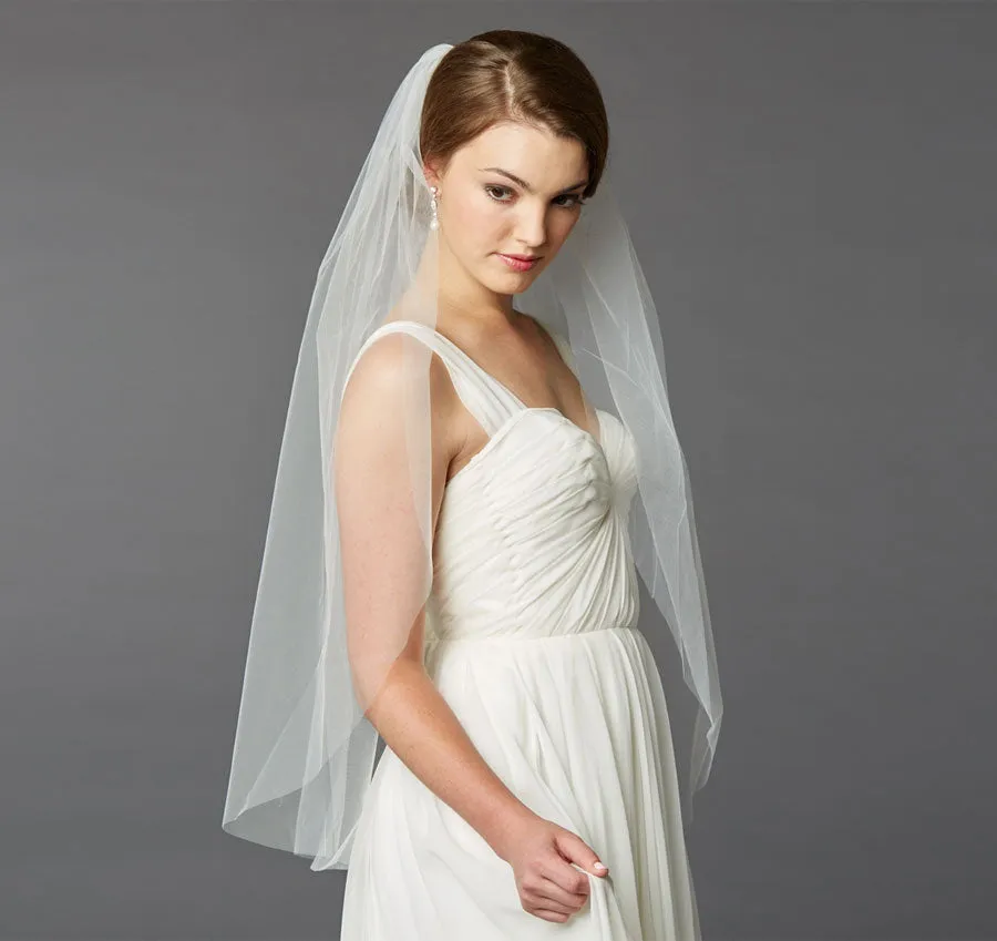 Fingertip Length Single Layer Cut Edge Bridal Veil