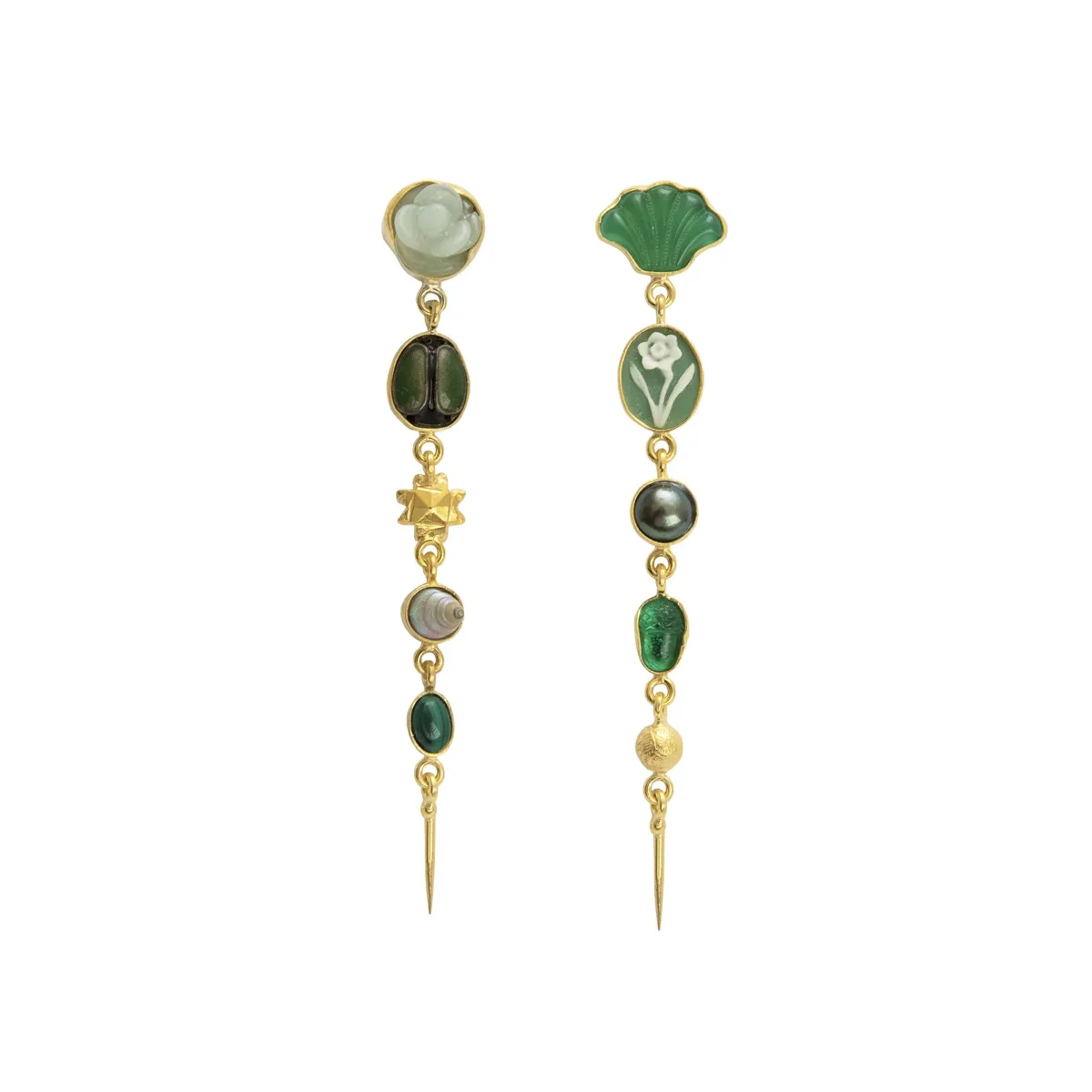 Five Charm Victorian Drop Earrings, Green