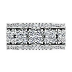 Flower Diamond Milgrain Ring with Side Detail 14K White Gold