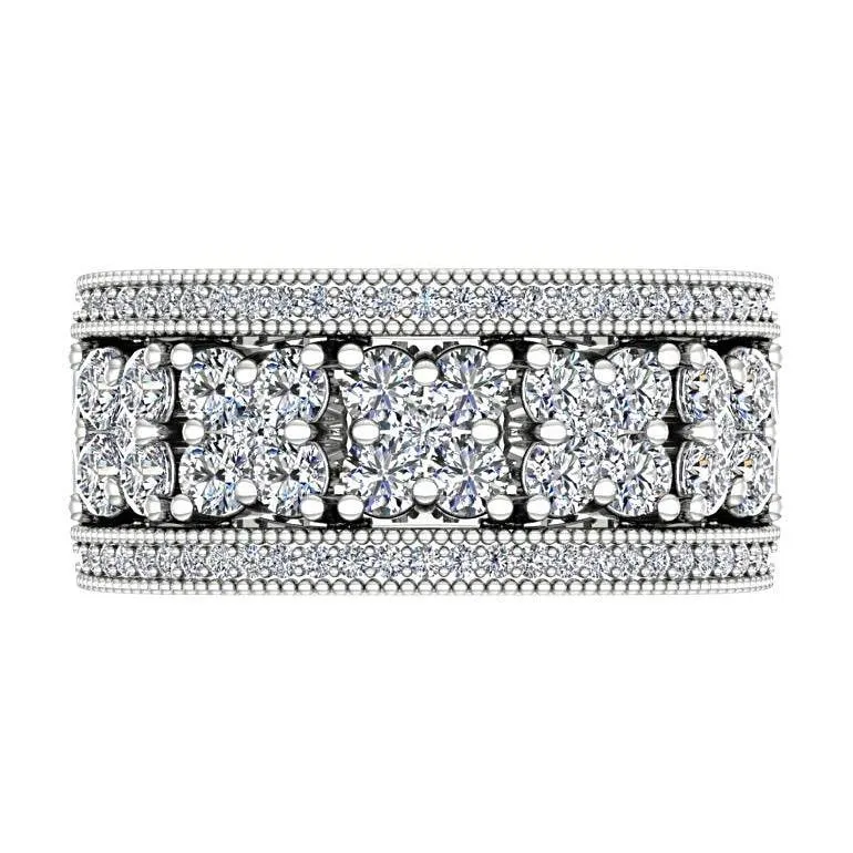 Flower Diamond Milgrain Ring with Side Detail 14K White Gold