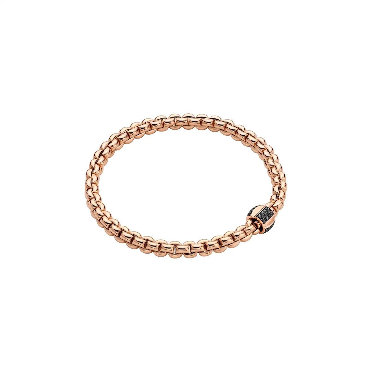 Fope Mens 18K Rose Gold Eka Collection Flex Bracelet with Black Pave Diamonds, Large Size