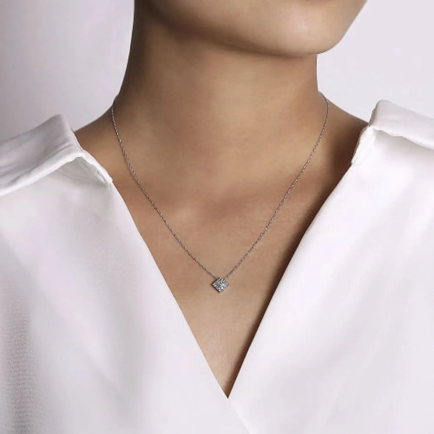 Gabriel & Co.  Diamond Square Pendant Necklace