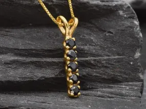 Genuine Onyx Pendant - Gold Black Necklace - Dainty Black Pendant