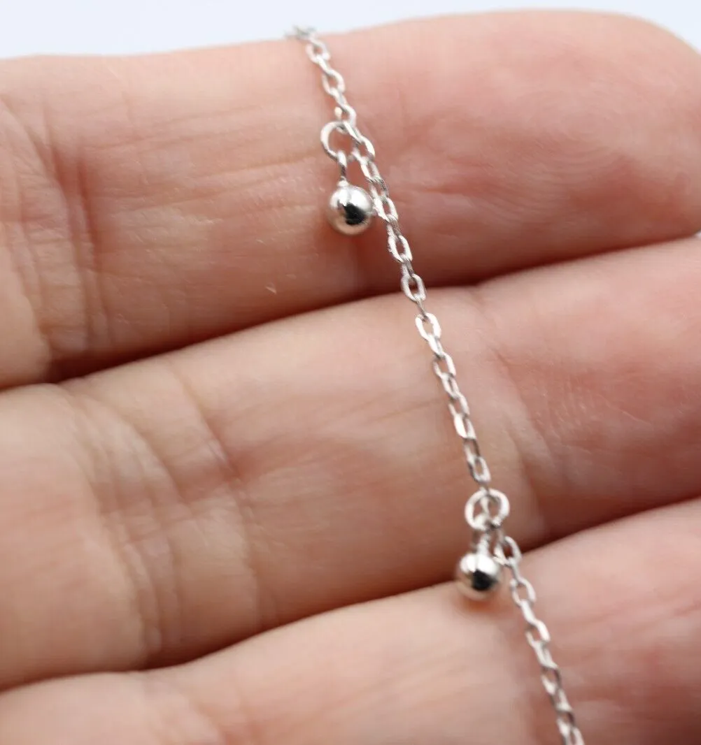 Genuine Sterling Silver 24cm Anklet   7 Ball Charms