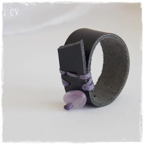 Geometric Black Leather Ring