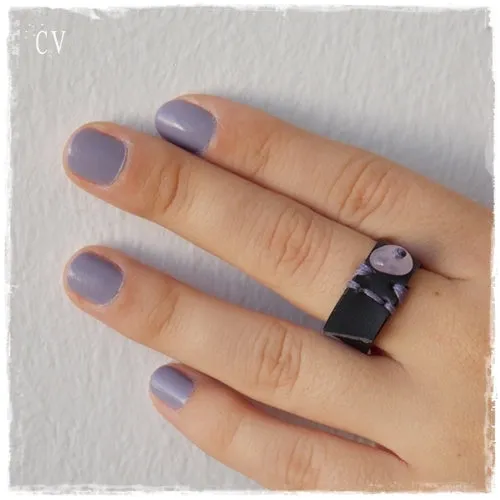 Geometric Black Leather Ring