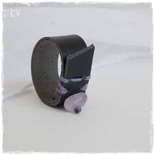 Geometric Black Leather Ring