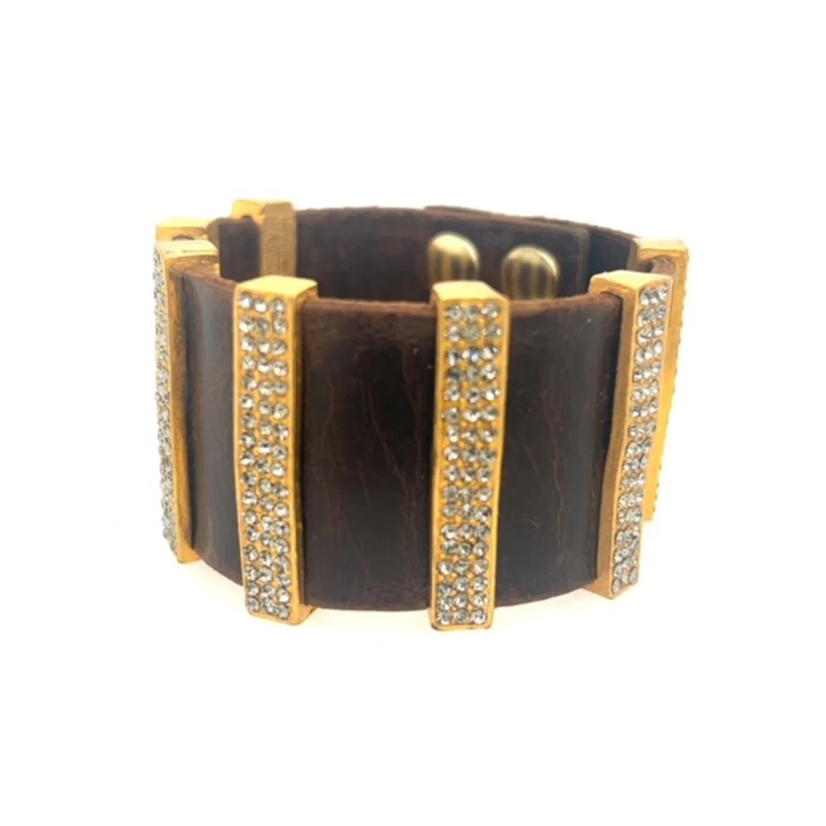 Gina Riley Leather Bracelet with 7 Crystal Rectangles RR1124