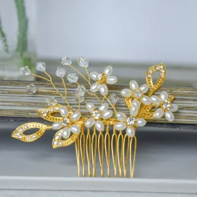 Gold Bridal Flower Hair Comb