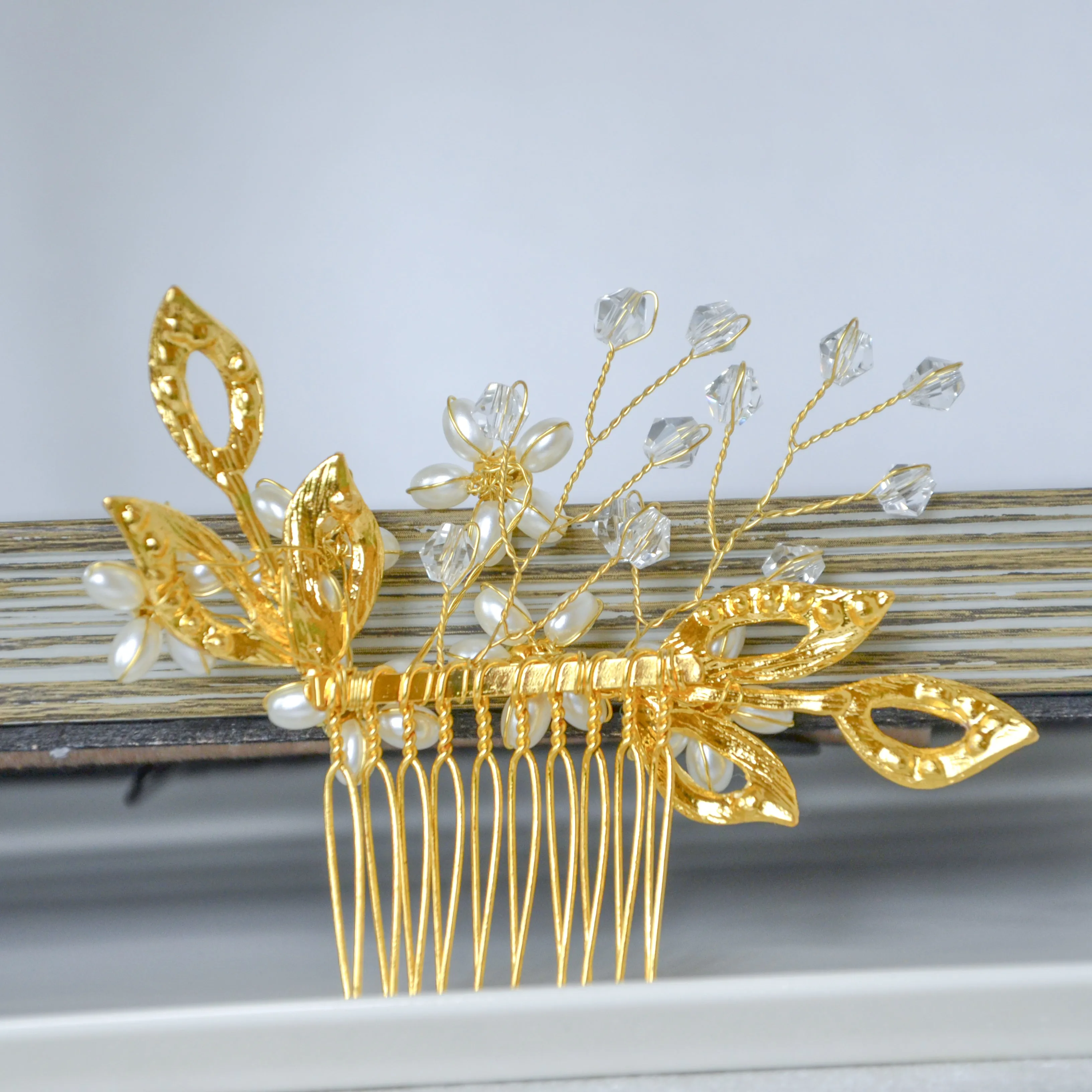 Gold Bridal Flower Hair Comb