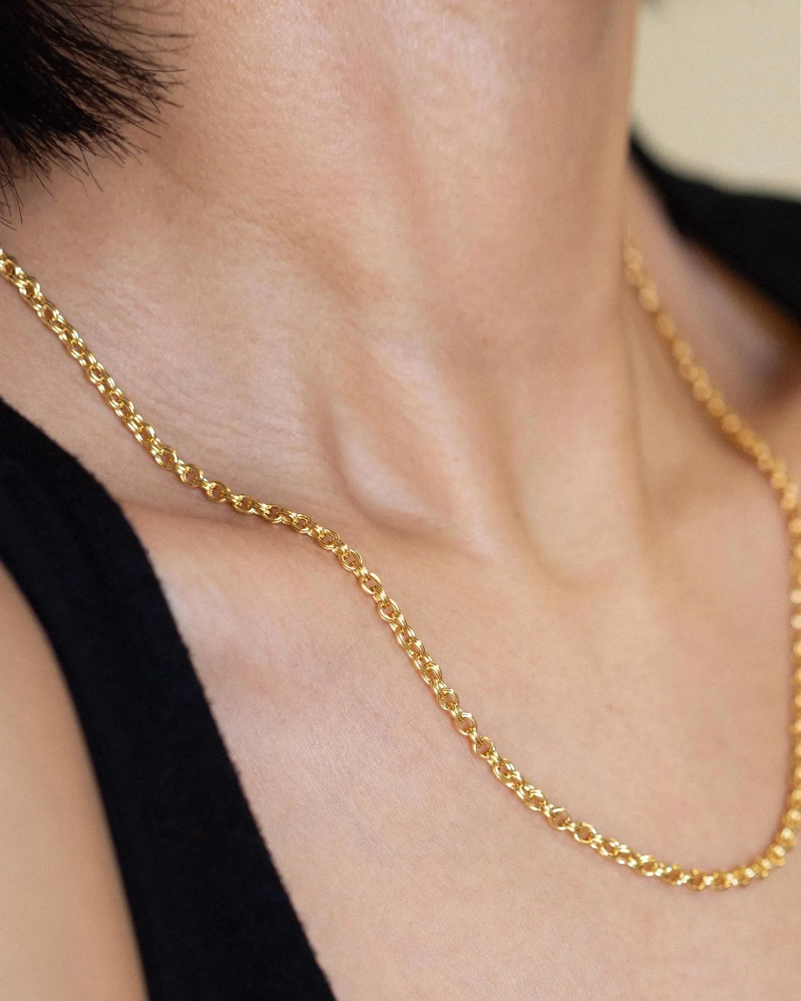 Gold Double Round Cable Chain Necklace